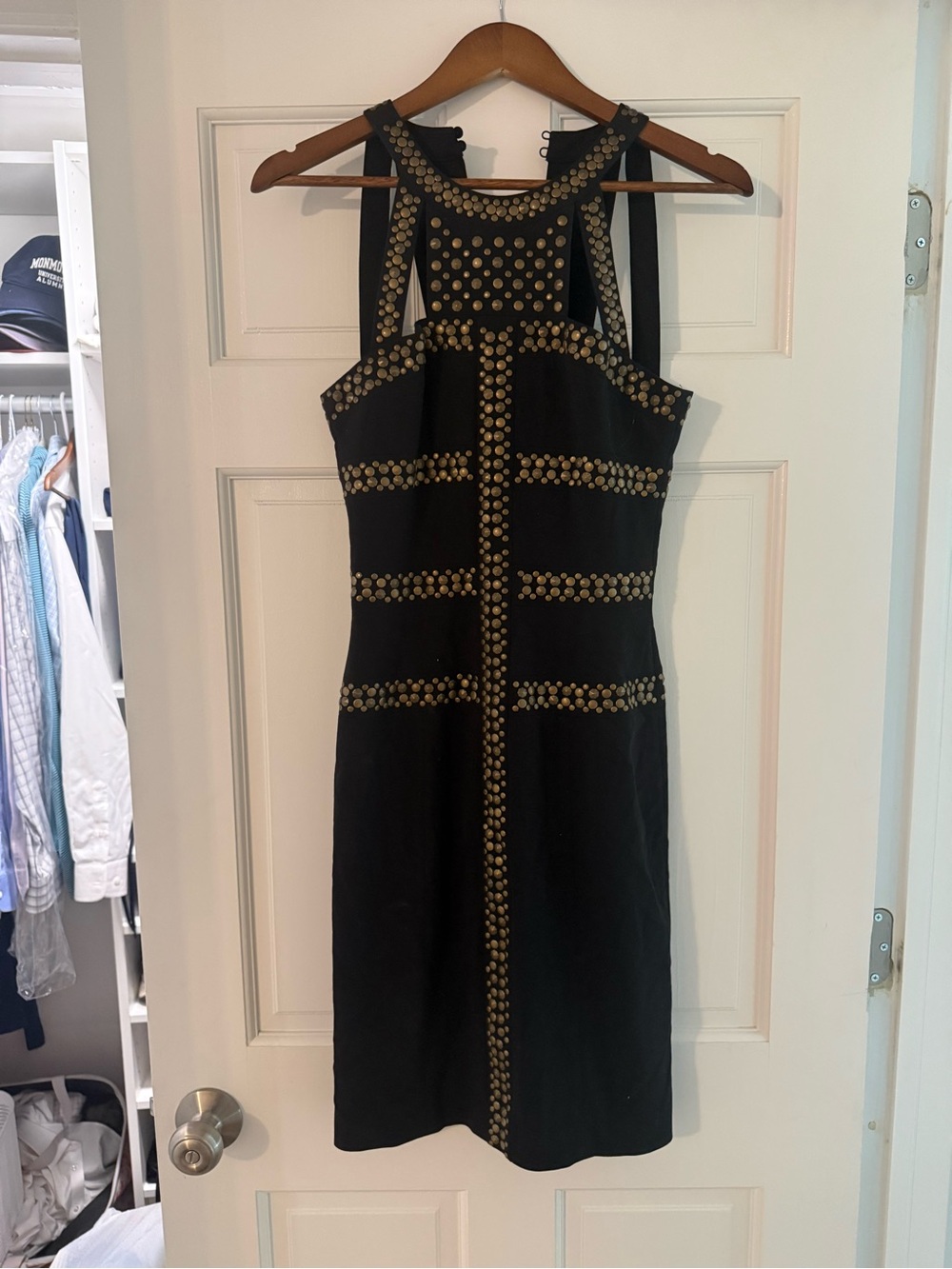 BCBGMaxAzria Black Midi Dress with Gold Stud Accents